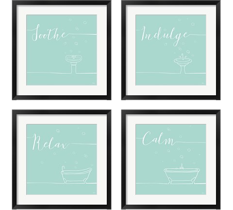 Underline Bath Teal 4 Piece Framed Art Print Set by Veronique Charron