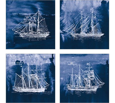 Sailing Ships Indigo 4 Piece Art Print Set by Wild Apple Portfolio