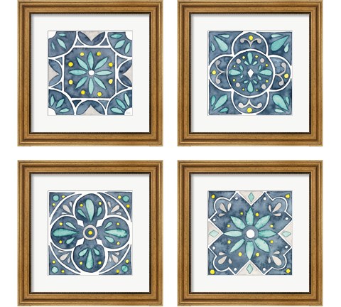 Garden Getaway Tile Blue 4 Piece Framed Art Print Set by Laura Marshall
