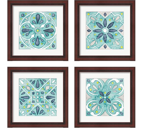 Garden Getaway Tile Teal 4 Piece Framed Art Print Set by Laura Marshall