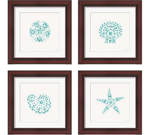 Sea Charms Teal 4 Piece Framed Art Print Set by Veronique Charron