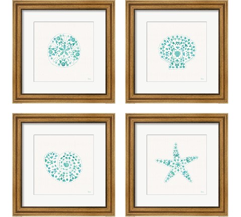 Sea Charms Teal 4 Piece Framed Art Print Set by Veronique Charron