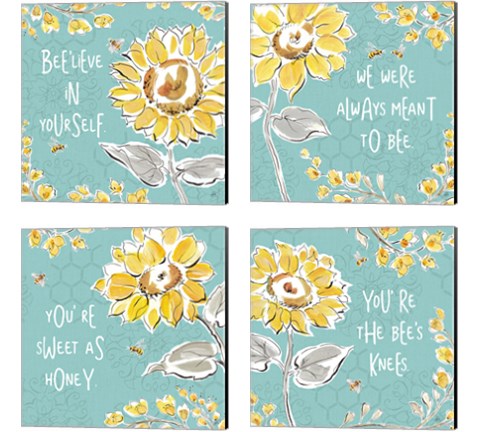 Bee Happy 4 Piece Canvas Print Set by Daphne Brissonnet