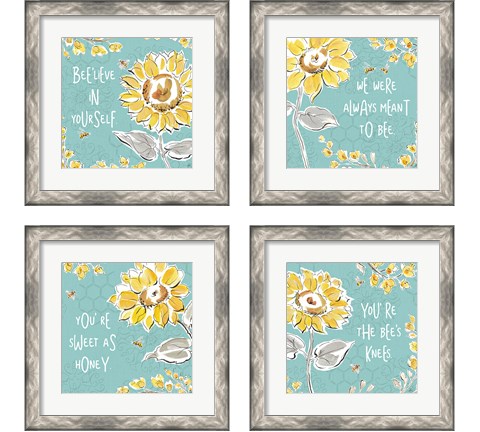 Bee Happy 4 Piece Framed Art Print Set by Daphne Brissonnet