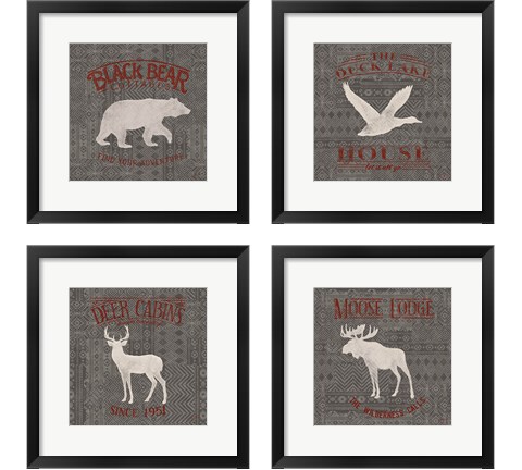 Soft Lodge Dark with Red 4 Piece Framed Art Print Set by Janelle Penner