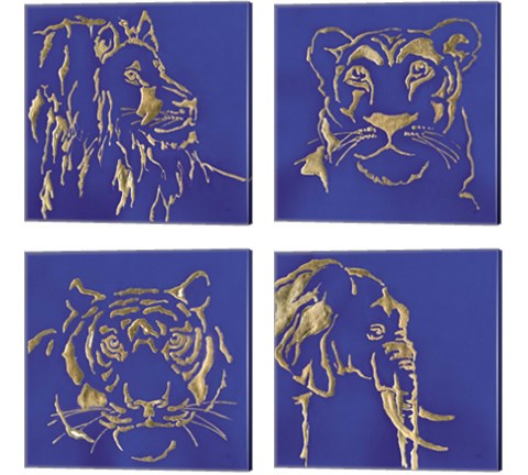 Gilded Animal Blue 4 Piece Canvas Print Set by Chris Paschke