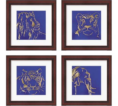 Gilded Animal Blue 4 Piece Framed Art Print Set by Chris Paschke