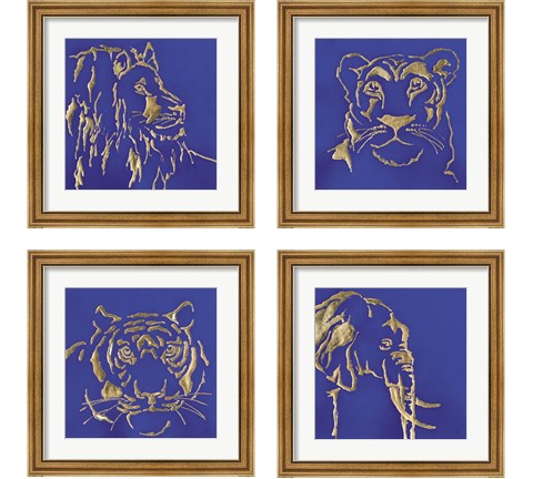 Gilded Animal Blue 4 Piece Framed Art Print Set by Chris Paschke