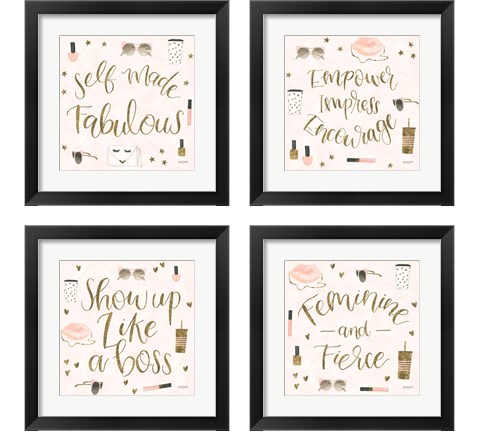 Boss Ladies Pink 4 Piece Framed Art Print Set by Jenaya Jackson