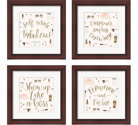 Boss Ladies Pink 4 Piece Framed Art Print Set by Jenaya Jackson