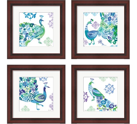 Jewel Peacocks 4 Piece Framed Art Print Set by Farida Zaman