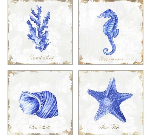 Blue Sea Life 4 Piece Art Print Set by Eva Watts