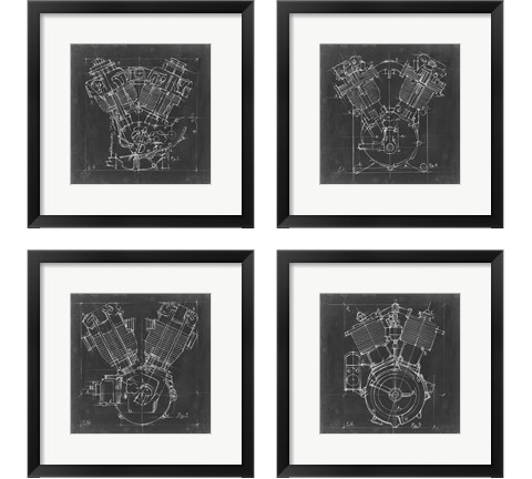 Motorcycle Engine Blueprint 4 Piece Framed Art Print Set by Ethan Harper