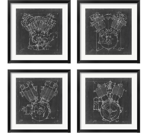 Motorcycle Engine Blueprint 4 Piece Framed Art Print Set by Ethan Harper