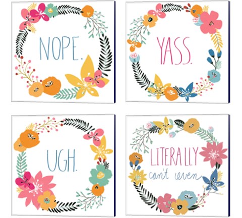 Snarky Florals 4 Piece Canvas Print Set by June Erica Vess