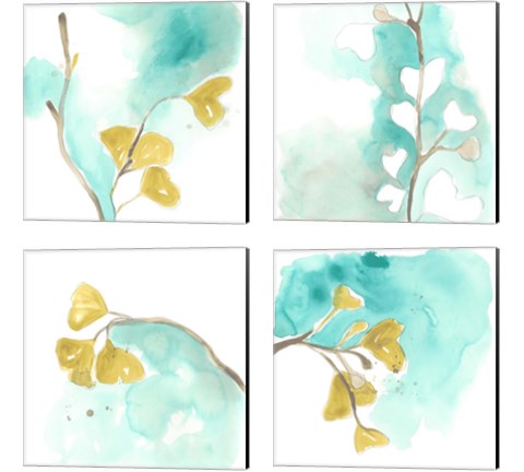 Teal and Ochre Ginko 4 Piece Canvas Print Set by June Erica Vess