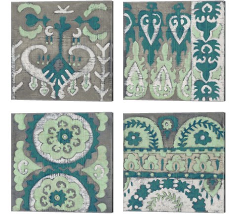 Teal Tapestry 4 Piece Canvas Print Set by Chariklia Zarris