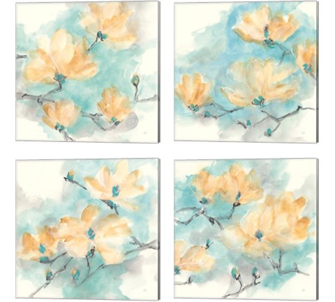 Teal Buds 4 Piece Canvas Print Set by Chris Paschke