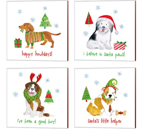 Christmas Critters 4 Piece Canvas Print Set by Farida Zaman