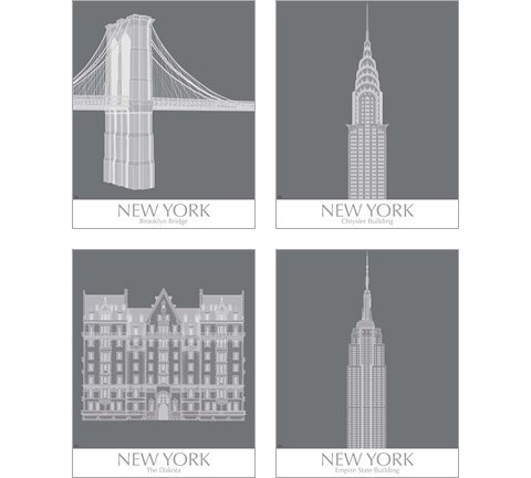 New York Landmark 4 Piece Art Print Set by Fab Funky