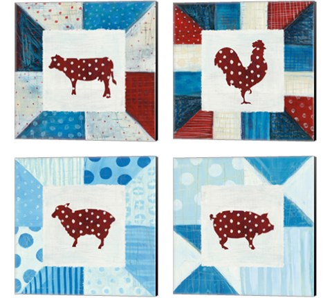 Modern Americana Farm Quilt  4 Piece Canvas Print Set by Melissa Averinos