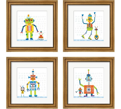 Robot Party on Square Toys 4 Piece Framed Art Print Set by Melissa Averinos