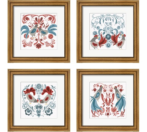 Americana Roosters 4 Piece Framed Art Print Set by Wild Apple Portfolio