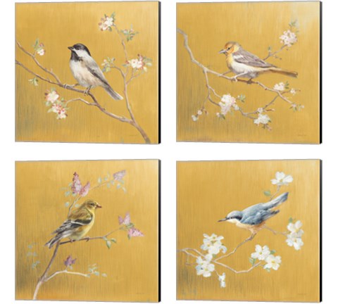 Bird on Gold 4 Piece Canvas Print Set by Danhui Nai