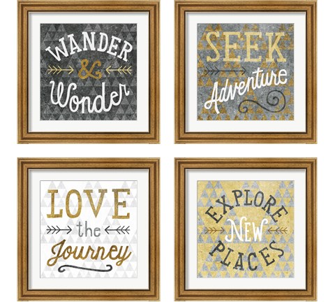 Mod Triangles Wanderlust Gold 4 Piece Framed Art Print Set by Michael Mullan