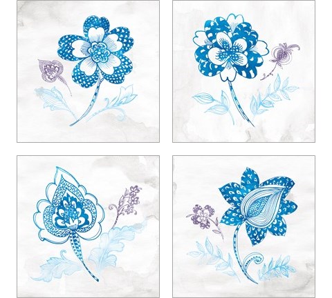 Eastern Boho Peacock Blue 4 Piece Art Print Set by Wild Apple Portfolio