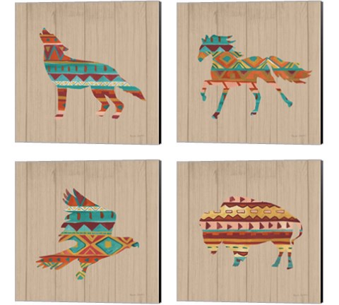 Southwestern Vibes on Walnut 4 Piece Canvas Print Set by Farida Zaman