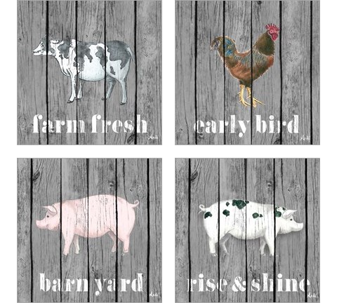 Wood Farm Grey  4 Piece Art Print Set by Andi Metz