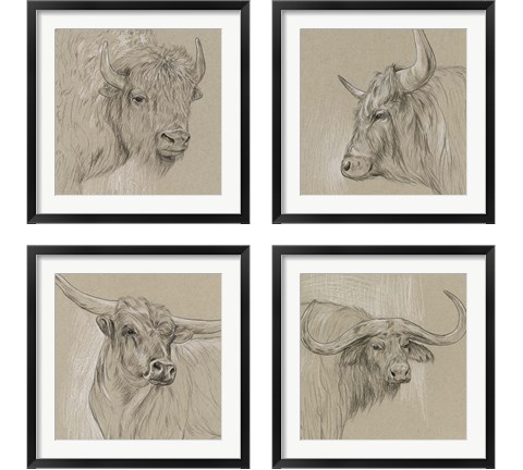 Longhorn Sketch 4 Piece Framed Art Print Set by Melissa Wang