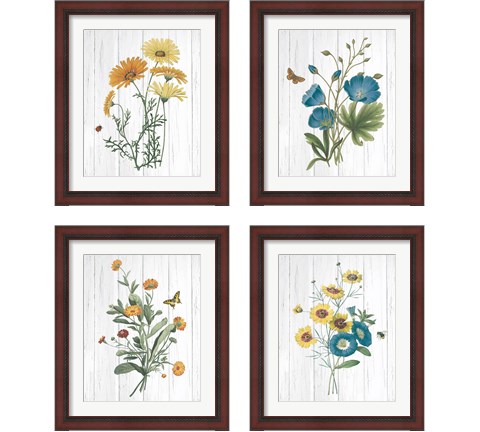 Botanical Bouquet on Wood 4 Piece Framed Art Print Set by Wild Apple Portfolio