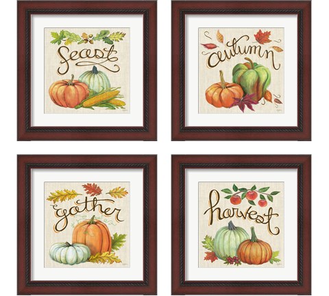 Autumn Harvest Linen 4 Piece Framed Art Print Set by Mary Urban