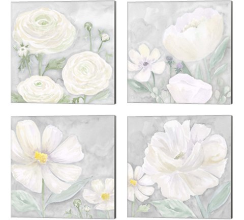 Peaceful Repose Floral on Gray  4 Piece Canvas Print Set by Tara Reed