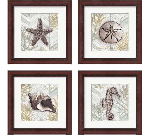 Gray Gold Chevron Sea Life 4 Piece Framed Art Print Set by Tre Sorelle Studios