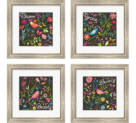 Budding Beauty  Dark 4 Piece Framed Art Print Set by Farida Zaman