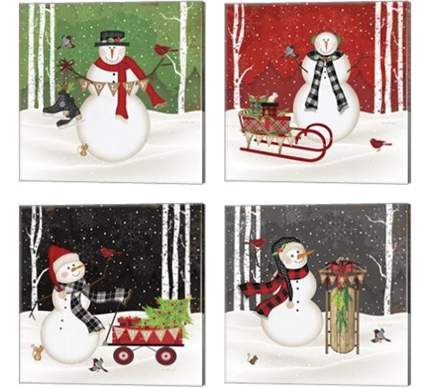 Jolly Snowman 4 Piece Canvas Print Set by Jennifer Pugh