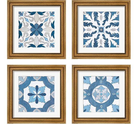 Gypsy Wall Tile Blue Gray 4 Piece Framed Art Print Set by Silvia Vassileva