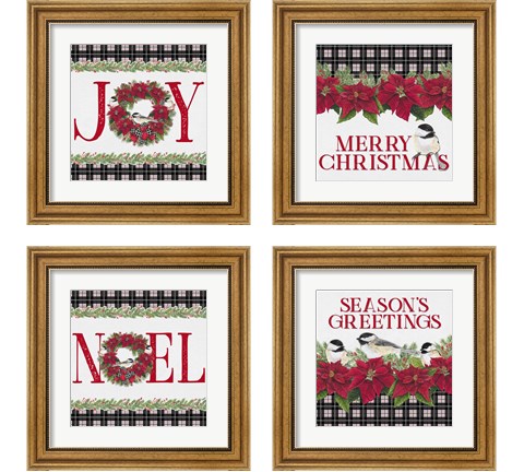 Chickadee Christmas 4 Piece Framed Art Print Set by Tara Reed