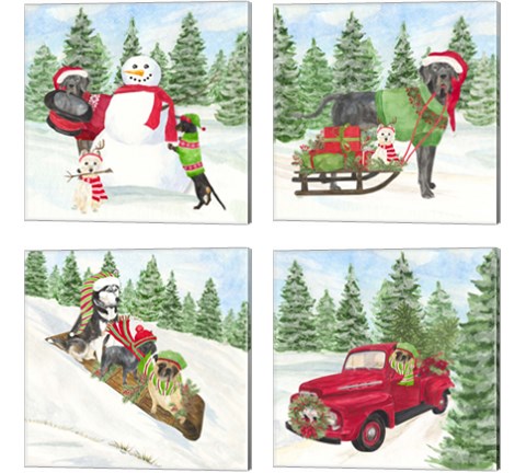 Dog Days of Christmas 4 Piece Canvas Print Set by Tara Reed