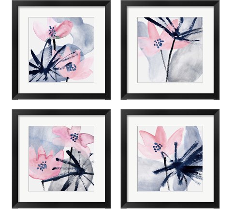Pink Water Lilies 4 Piece Framed Art Print Set by Melissa Wang