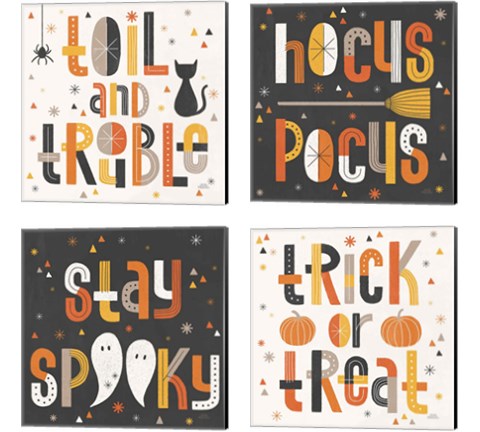 Retro Halloween 4 Piece Canvas Print Set by Laura Marshall