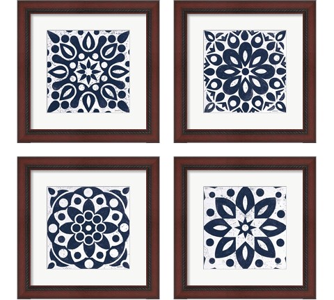 Blue and White Tile 4 Piece Framed Art Print Set by Kathrine Lovell