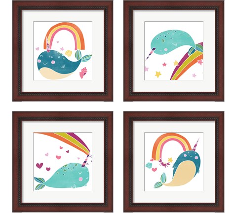 Happy Narwals 4 Piece Framed Art Print Set by June Erica Vess