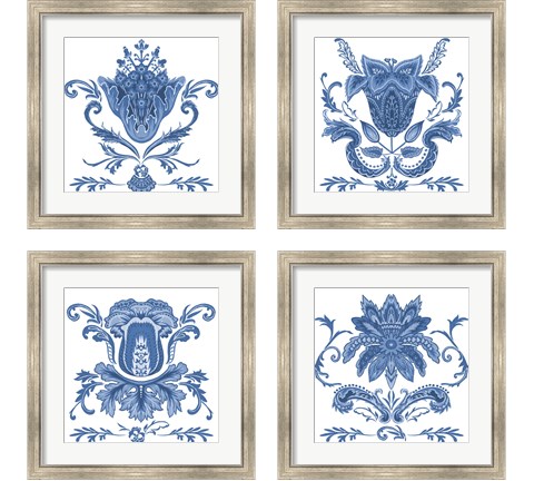 Indigo Chint 4 Piece Framed Art Print Set by Melissa Wang