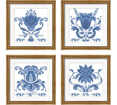 Indigo Chint 4 Piece Framed Art Print Set by Melissa Wang