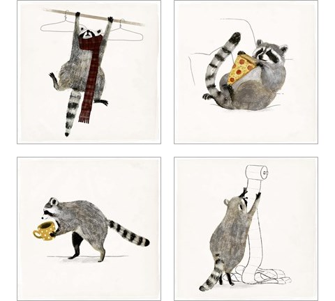 Rascally Raccoon 4 Piece Art Print Set by Victoria Barnes