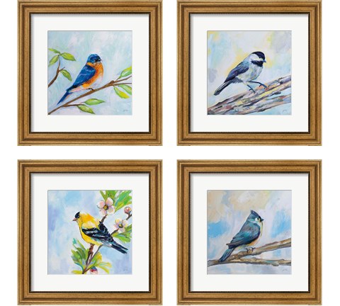 Birds on Blue 4 Piece Framed Art Print Set by Jeanette Vertentes